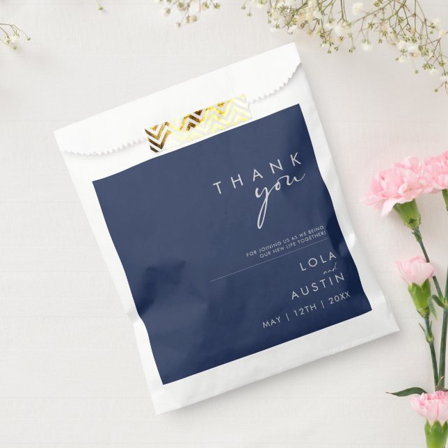 Modern Minimalist Navy Blue | Silver Thank You Favour Bag (Sealed)