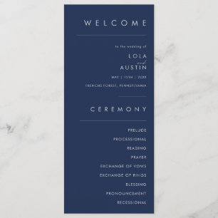 Modern Minimalist Navy Blue   Silver Wedding Program