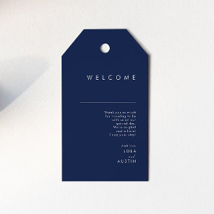 Modern Minimalist Navy Blue Silver Wedding Welcome Gift Tags