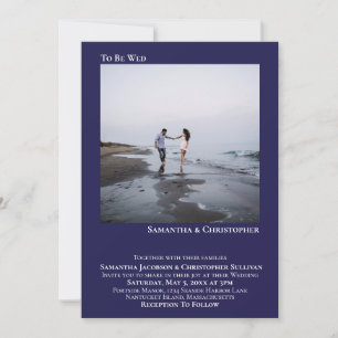 Modern Minimalist Navy Blue Simple Photo Wedding Invitation