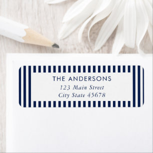 Modern Minimalist Navy Blue Stripes Return Address Label