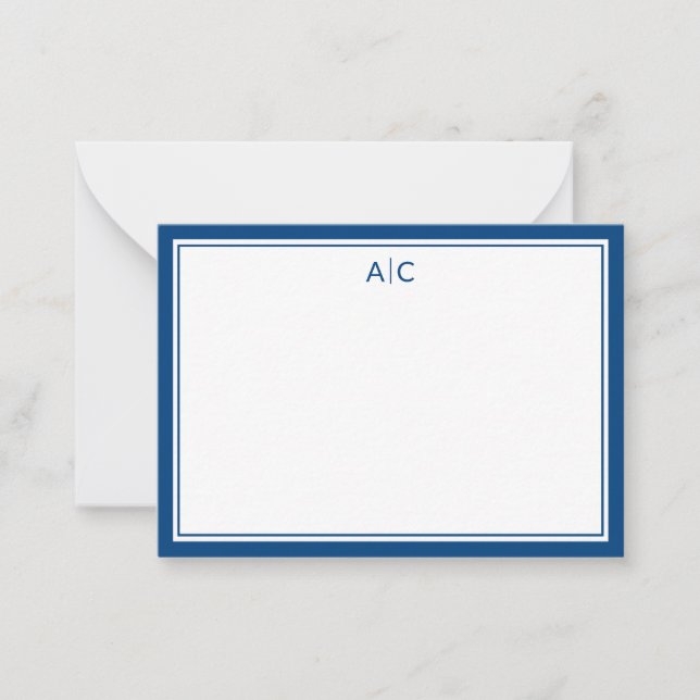 Modern Minimalist Navy Blue Two Border Monograma Card (Front)