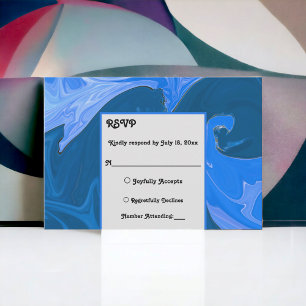 Modern Minimalist Navy Blue Waves Abstract Wedding RSVP Card