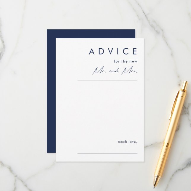Modern Minimalist Navy Blue Wedding  Advice Card (Front/Back In Situ)