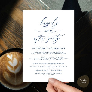 Modern Minimalist, Navy Blue, Wedding Elopement Invitation