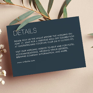Modern Minimalist Navy Blue Wedding Enclosure Card