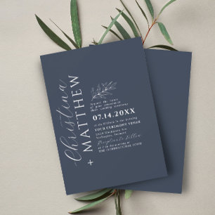 Modern Minimalist Navy Blue Wedding Invitation