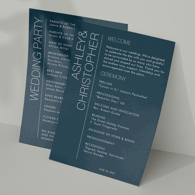 Modern Minimalist Navy Blue Wedding Program (Creator Uploaded)