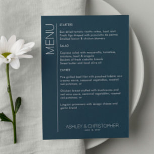 Modern Minimalist Navy Blue Wedding Reception Menu