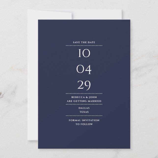 Modern Minimalist Navy Blue Wedding  Save The Date (Front)