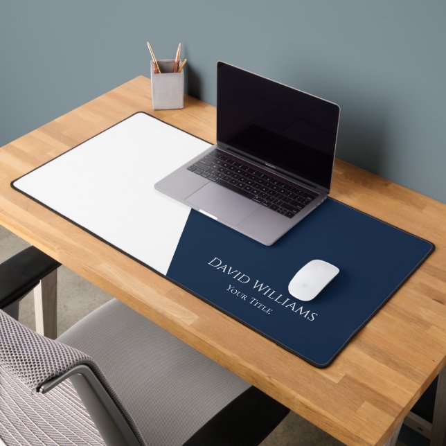 Modern Minimalist Navy Blue White Custom  Desk Mat (Office 2)