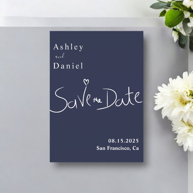 Modern Minimalist Navy Blue White Elegant Wedding Save The Date (Creator Uploaded)