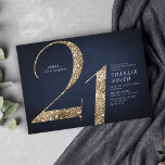 Modern minimalist navy gold glitter 21st birthday invitation<br><div class="desc">Modern minimalist 21st birthday party invitation features stylish faux gold glitter number 21 and your party details in classic serif font on navy blue background,  simple and elegant,  great surprise adult milestone birthday invitation.  
the background colour can be changed to any colour of your choice.</div>
