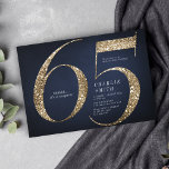 Modern minimalist navy gold glitter 65th birthday  invitation<br><div class="desc">Modern minimalist 65th birthday party invitation features stylish faux gold glitter number 65 and your party details in classic serif font on navy blue background,  simple and elegant,  great surprise adult milestone birthday invitation.  
the background colour can be changed to any colour of your choice.</div>