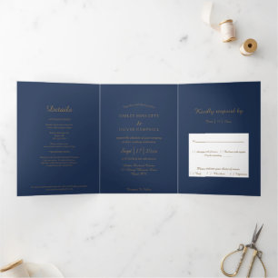Modern Minimalist   Navy Gold Tri-Fold Invitation