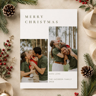 Modern Minimalist Neutral Christmas Family Photo Holiday Card