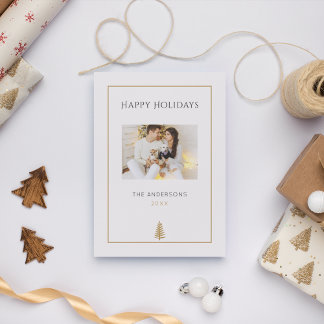 Modern Minimalist Neutral One-Photo Christmas Holiday Card