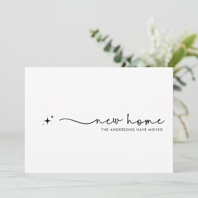 Modern Minimalist New Home Handwritten Script Announcement (Standing Front)
