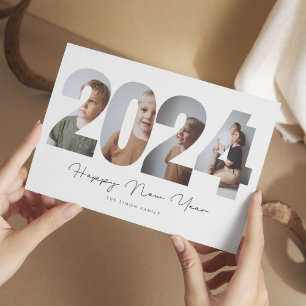 Modern Minimalist New Year Family Photo Holiday Card