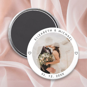 Modern Minimalist Newly Weds Photo Wedding Favour Magnet