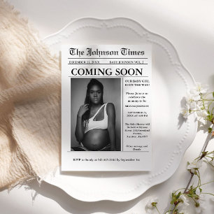 Modern Minimalist Newspaper Pregnancy announcement