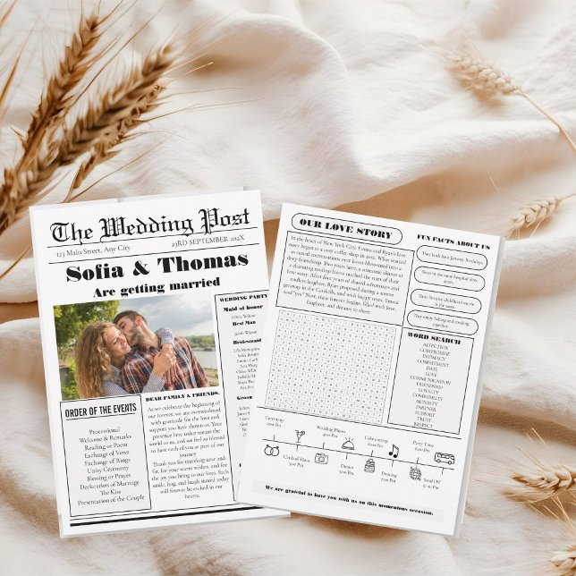 Modern Minimalist Newspaper Wedding Program (Creator Uploaded)