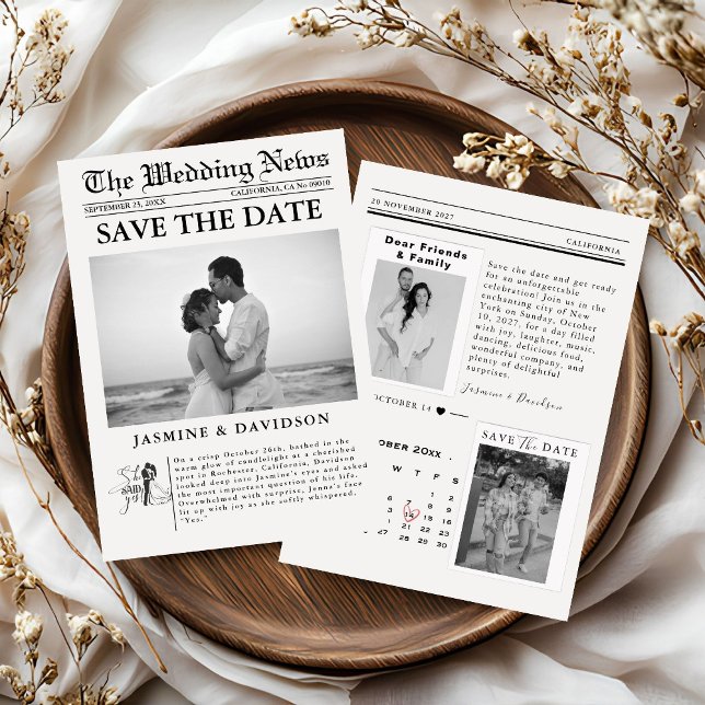 Modern Minimalist newspaper wedding save the date Invitation (Creator Uploaded)