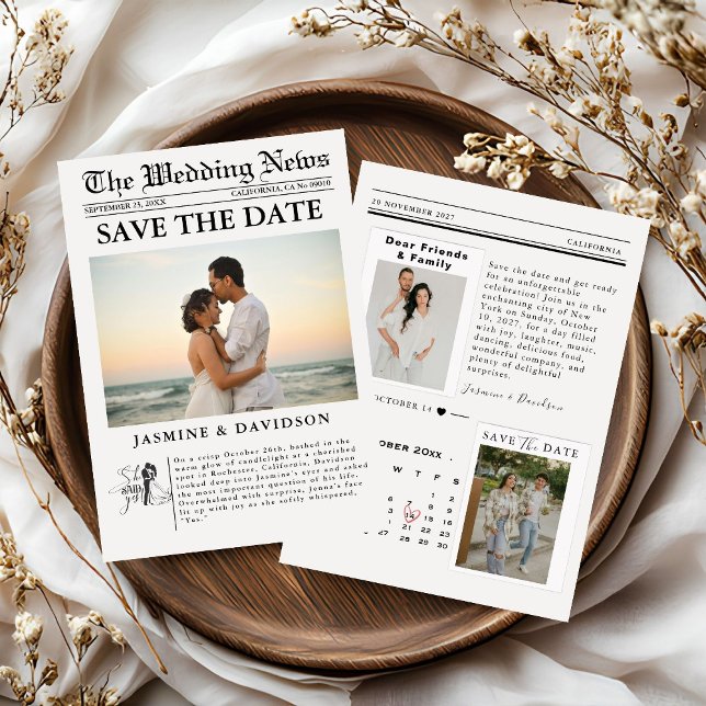 Modern Minimalist newspaper wedding save the date Invitation (Creator Uploaded)
