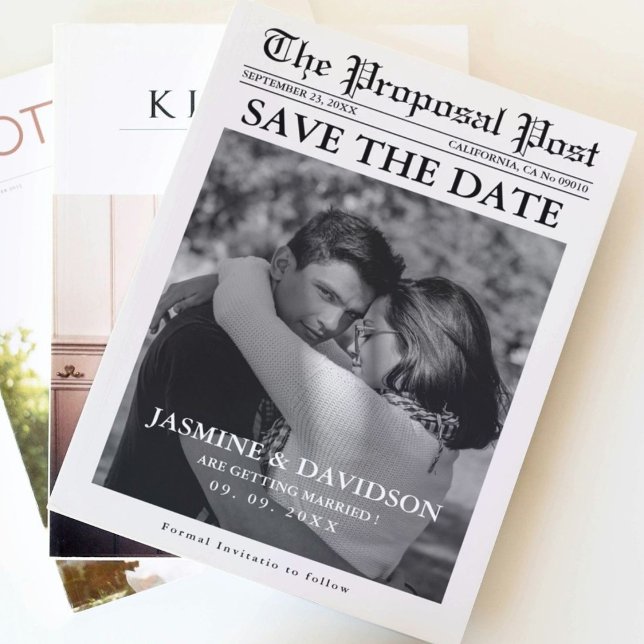 Modern Minimalist newspaper wedding save the date Invitation (Creator Uploaded)