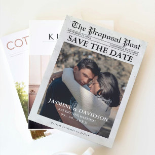 Modern Minimalist newspaper wedding save the date Invitation