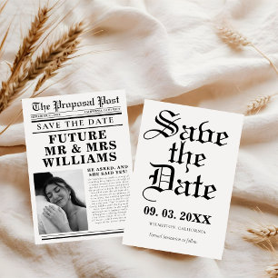 Modern Minimalist newspaper wedding save the date Invitation