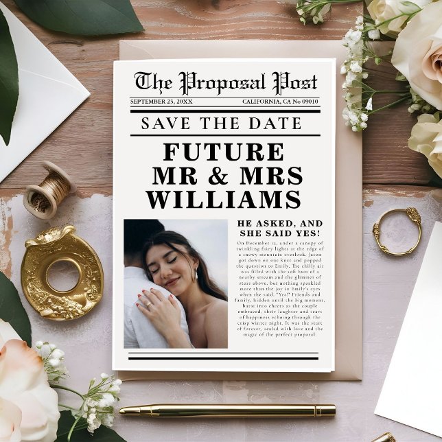 Modern Minimalist newspaper wedding save the date Invitation (Creator Uploaded)