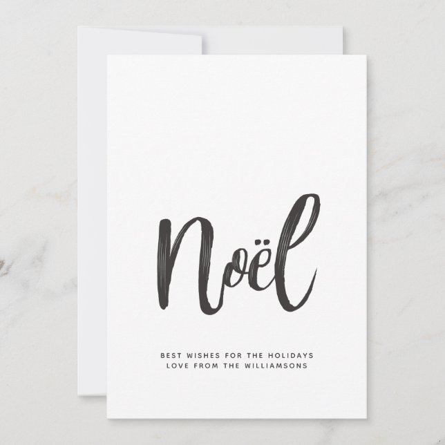 Modern Minimalist Noel Brush Script Typography Holiday Card (Front)