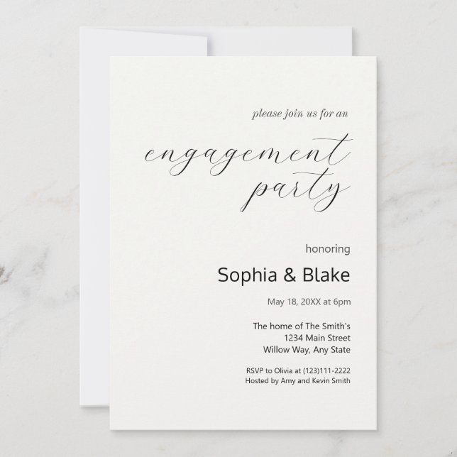 Modern Minimalist Off White Engagement Party Invitation (Front)