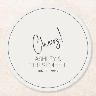 Modern Minimalist Off White Wedding Round Paper Coaster