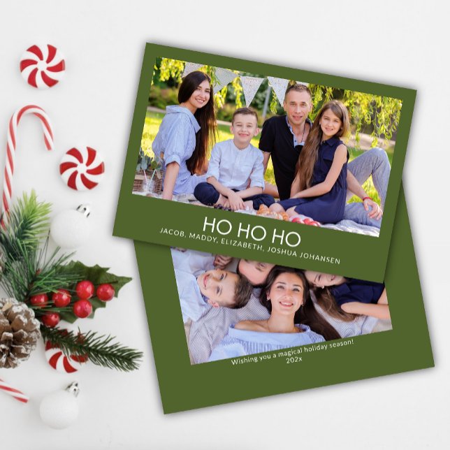 Modern Minimalist Olive Green "HO HO HO" Photo  Holiday Card (Creator Uploaded)