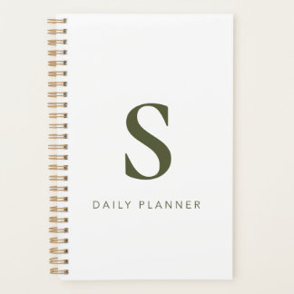 Modern Minimalist Olive Green Monogram Personalise Planner