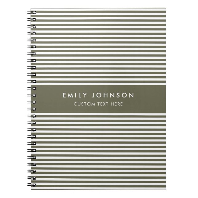 Modern Minimalist Olive Green Stripes Monogram Notebook (Front)