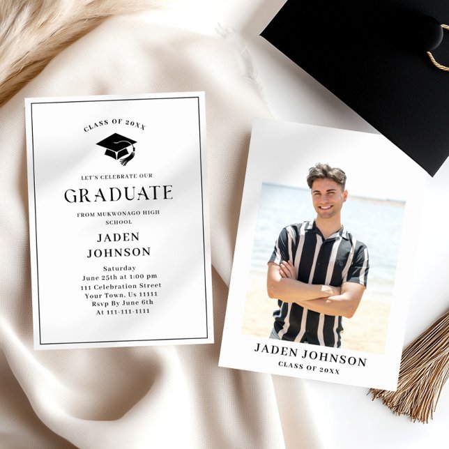 Modern Minimalist One PHOTO Graduation Party Invitation (Creator Uploaded)