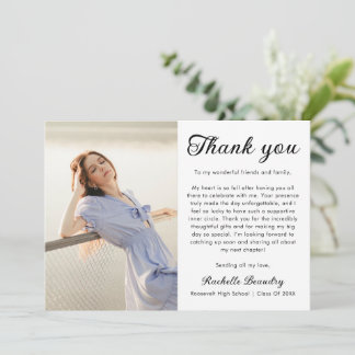 Modern Minimalist One Photo Graduation Thank You Card