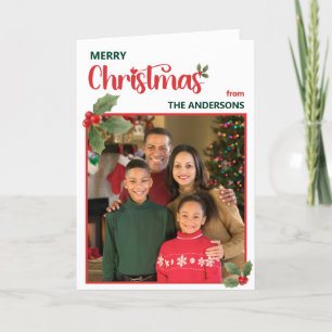 Modern& Minimalist One Photo Mistletoe Christmas Holiday Card