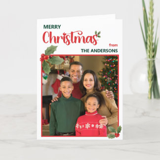 Modern& Minimalist One Photo Mistletoe Christmas Holiday Card