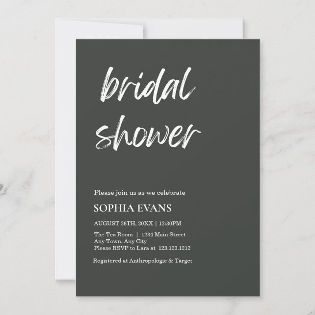 Modern Minimalist Onyx Black Bridal Shower Invitation (Front)