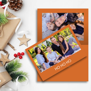 Modern Minimalist Orange "HO HO HO" Photo Holiday Card