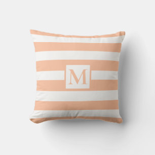 Modern minimalist orange white strips monogram cushion