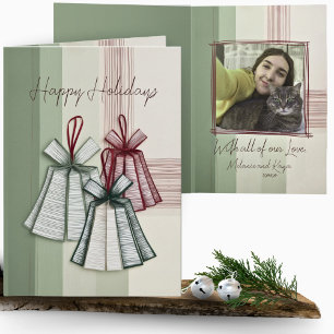 Modern Minimalist Origami Christmas Bells Photo Card