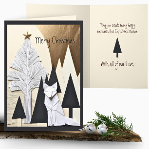 Modern Minimalist Origami Christmas Fox Forest Card