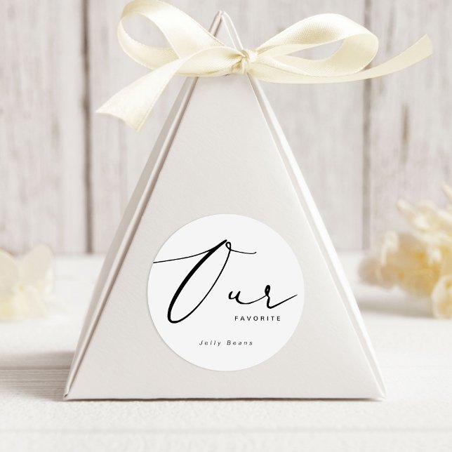 Modern Minimalist Our Favourite Favour Round Stick Classic Round Sticker (Creator Uploaded)