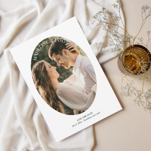 Modern Minimalist Oval Round Border Photo Wedding Save The Date