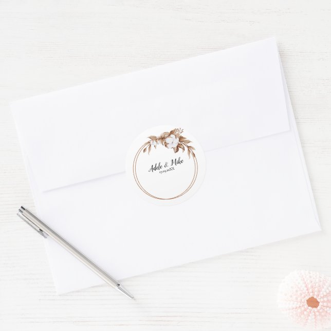 Modern Minimalist Pampas Grass Bouquet Wedding Classic Round Sticker (Envelope)